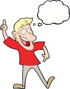 Düşünce baloncuğu insan tarafından çizilmiş harika bir fikri olan çizgi film adamı.