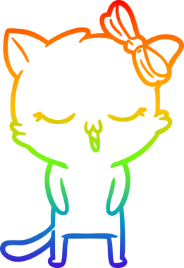 Gökkuşağı gradyan çizgi çizimi bir insan tarafından çizilmiş bir çizgi film kedisi.