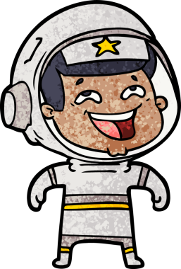 Bir insan tarafından çizilmiş gülen astronot çizgi filmi.