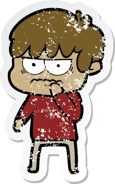 Bir insan tarafından çizilmiş kızgın bir çizgi film çocuğunun sıkıntılı çıkartması.