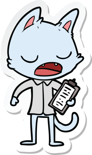 Bir insan tarafından çizilmiş konuşan kedi patronunun çıkartması.