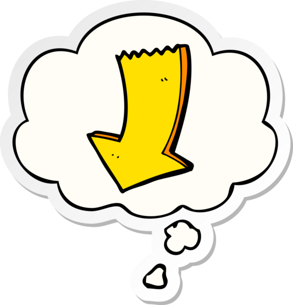 insan tarafından çizilmiş bir çıkartma olarak düşünce baloncuğu ile okları gösteren çizgi film