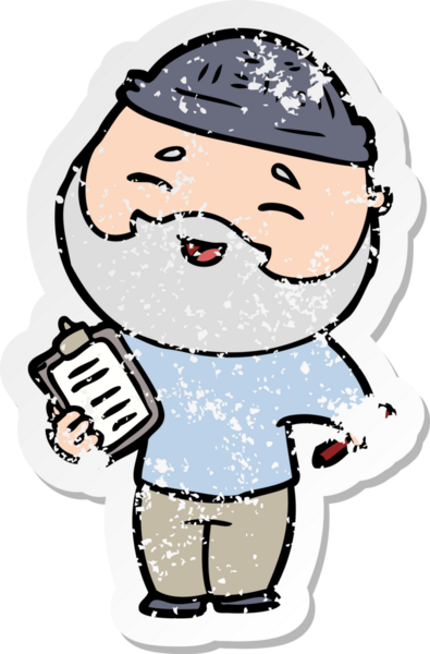 Bir insan tarafından çizilmiş mutlu sakallı bir adamın sıkıntılı çıkartması.