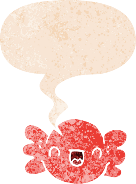 Şekerleme paketlenmiş, konuşma baloncuğu olan bir çizgi film. Bir insan tarafından çizilmiş, sıkıntılı, eski moda bir stil.