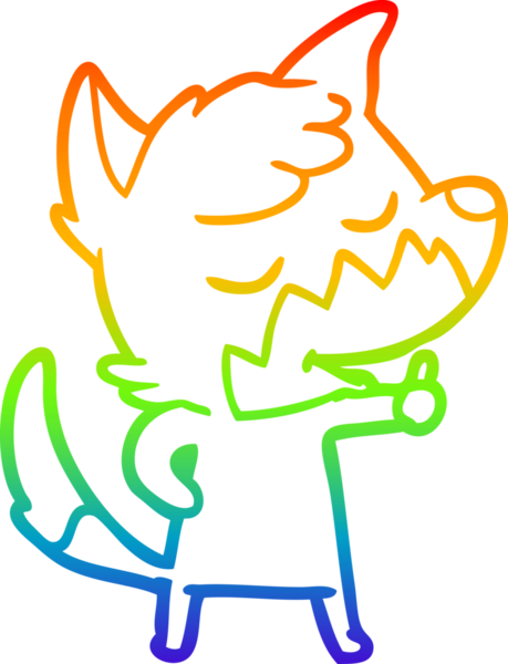 Dost canlısı bir tilkinin çizdiği gökkuşağı gradyan çizgisi. Bir insan tarafından çizilmiş başparmak işareti.