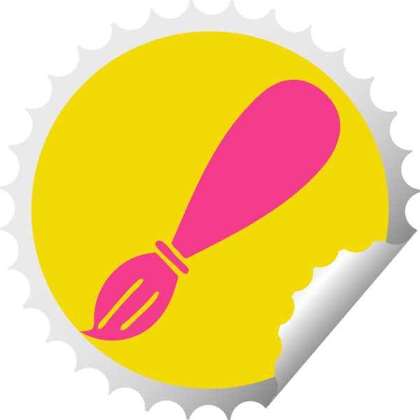 Bir insan tarafından çizilmiş bir boya fırçasının dairesel soyma etiketi.