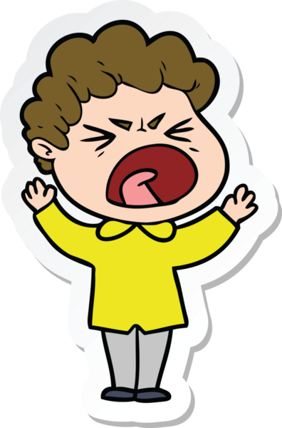 Bir insan tarafından çizilmiş öfkeli bir adamın karikatür çıkartması.