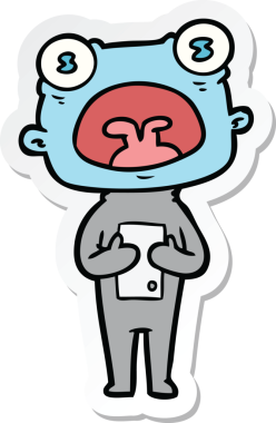 Bir insan tarafından çizilmiş garip uzaylı çizgi filminin çıkartması.