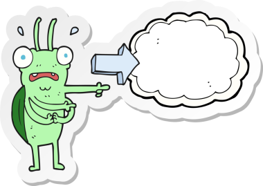 Bir insan tarafından çizilmiş karikatür böceğinin etiketi