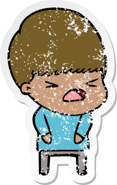 Bir insan tarafından çizilmiş stresli bir çizgi film çıkartması.