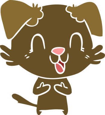 Bir insan tarafından çizilmiş düz renkli çizgi film köpeği.