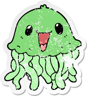 Bir insan tarafından çizilmiş karikatür denizanasının sıkıntılı çıkartması.