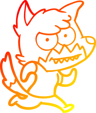 Bir insan tarafından çizilmiş sırıtan bir tilkinin sıcak çizgi çizimi