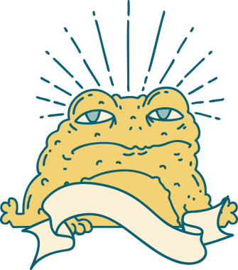 Bir insan tarafından çizilmiş dövmeli karakteri olan kaydırma pankartı.