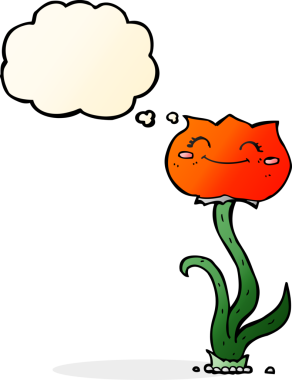 Bir insan tarafından çizilmiş düşünce baloncuklu karikatür çiçeği