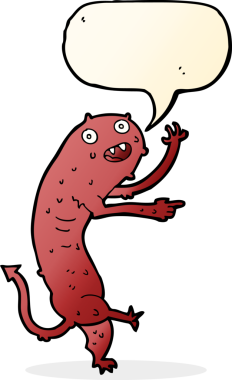 Bir insan tarafından çizilmiş konuşma baloncuğu olan küçük iğrenç bir canavar.