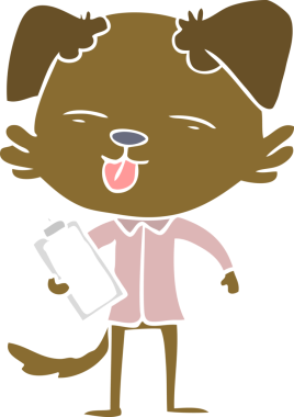 Bir insan tarafından çizilmiş düz renkli çizgi film köpeği.