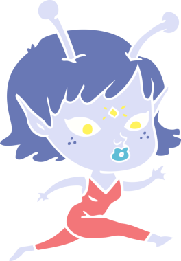 Bir insan tarafından çizilmiş düz renk çizgi film uzaylı kızı.