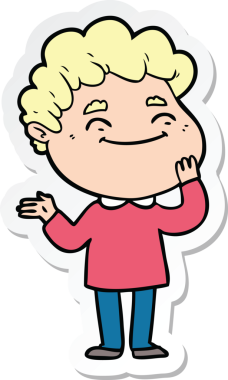 Bir insan tarafından çizilmiş, karikatür dostu bir adamın çıkartması.