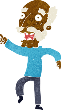 Çizgi film bir insan tarafından çizilmiş korkmuş yaşlı bir adam.