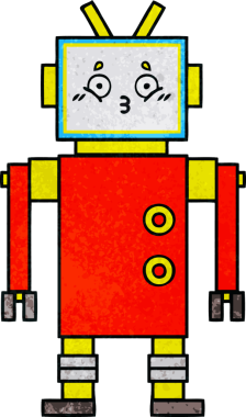 Bir insan tarafından çizilmiş bir robotun retro grunge dokusu