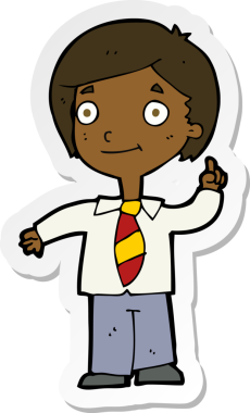 Bir insan tarafından çizilen soruyu cevaplayan karikatür okullu bir çocuğun çıkartması.