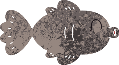 Bir insan tarafından çizilmiş tuhaf resimli karikatür balığı.