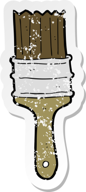 Bir insan tarafından çizilmiş karikatür boya fırçasının gerilimli yapıştırması.