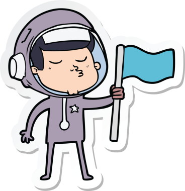 Bir insan tarafından çizilmiş kendinden emin astronot bayrağının çıkartması.