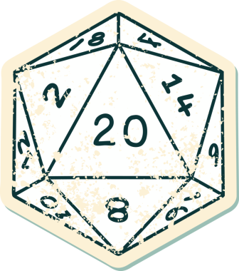 Retro Dövme Biçimi Doğal 20 D20 zar bir insan tarafından çizildi