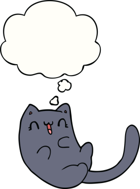 Bir insan tarafından çizilmiş düşünce kabarcığı olan çizgi film kedisi.