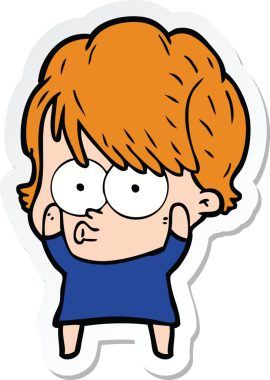 Bir insan tarafından çizilmiş bir karikatür kadının çıkartması.