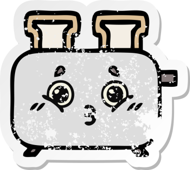 Bir insan tarafından çizilmiş bir ekmek kızartma makinesinin hüzünlü çıkartması.