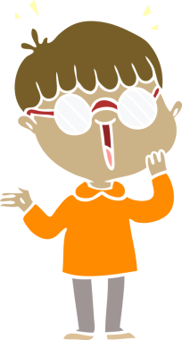 Düz renkli çizgi film karakteri bir insan tarafından çizilmiş inanılmaz bir şeyi fark ediyor.