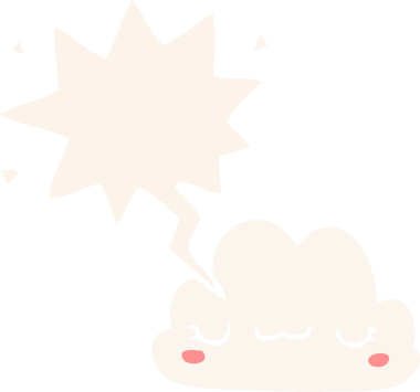 Konuşma baloncuğu olan sevimli çizgi film bulutu bir insan tarafından çizilmiş.