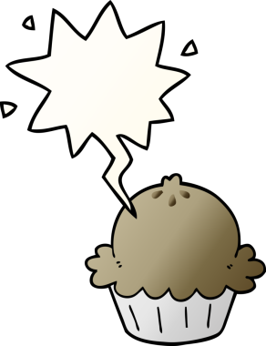 Bir insan tarafından çizilmiş yumuşak eğimli konuşma baloncuklu şirin çizgi film pastası.