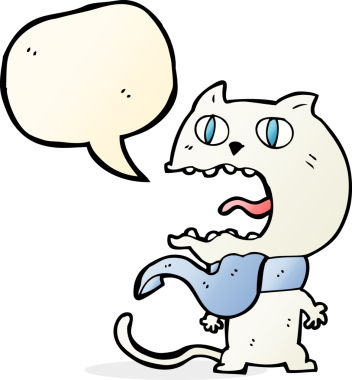 Bir insan tarafından çizilmiş konuşma balonlu korkmuş kedi çizgi filmi.