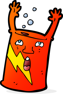 Bir insan tarafından çizilmiş bir soda kutusu karakteri.