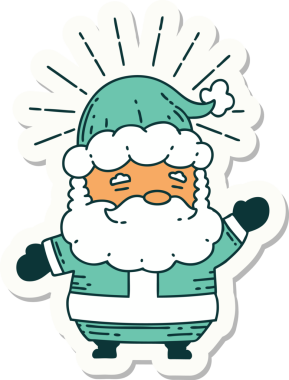 Bir insan tarafından çizilmiş dövme stili Noel Baba karakterinin çıkartması.