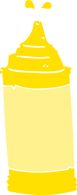 Bir insan tarafından çizilmiş hardal şişesinin düz renk çizimi