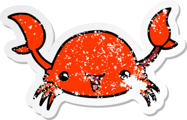 Bir insan tarafından çizilmiş karikatür yengecinin sıkıntılı çıkartması.