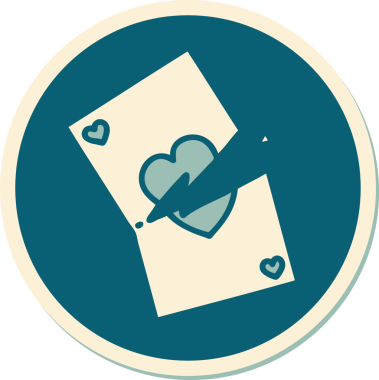 Bir insan tarafından çizilmiş yırtık bir kartın geleneksel stiliyle dövme çıkartması