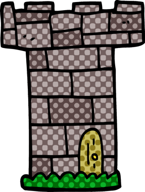 Bir insan tarafından çizilmiş karikatür kale kulesi.