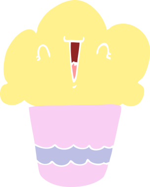 Yüzü bir insan tarafından çizilmiş düz renkli çizgi film keki.