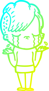 Bir insan tarafından çizilmiş ağlayan bir çizgi film kızı çizimi.