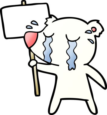 Bir insan tarafından çizilmiş üzgün küçük kutup ayısı çizgi filmi.