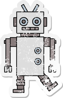 Bir insan tarafından çizilmiş sevimli bir çizgi film robotunun sıkıntılı çıkartması.