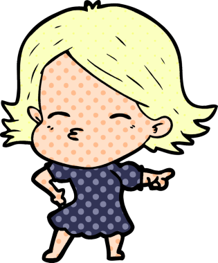 Bir insan tarafından çizilmiş çizgi film kadını.