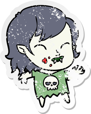 Bir insan tarafından çizilmiş yanağında kan olan vampir bir kızın sıkıntılı çıkartması.