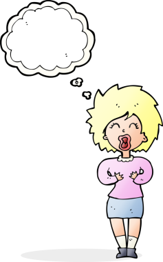 Bir insan tarafından çizilmiş düşünce balonlu çığlık atan kadın çizgi filmi.